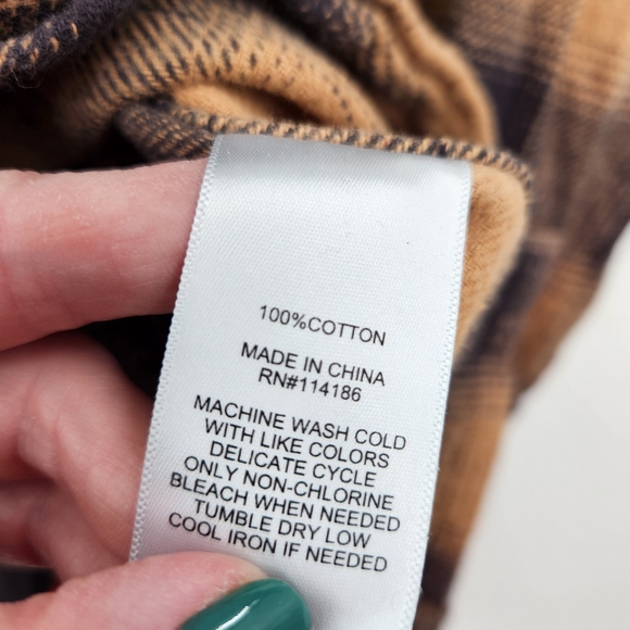 Frye & Co Mens Long Sleeve Button Front Shirt Size Large Tan Black Plaid Flannel - Picture 6 of 8